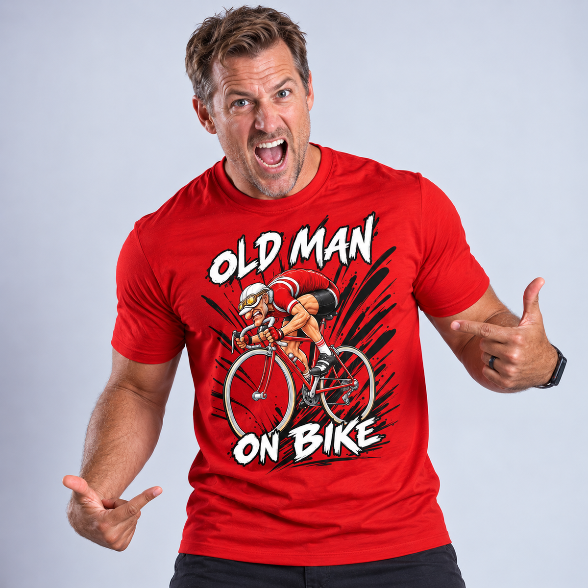 Funny Old Man Bike Print Riding Cycling Graphic Tee