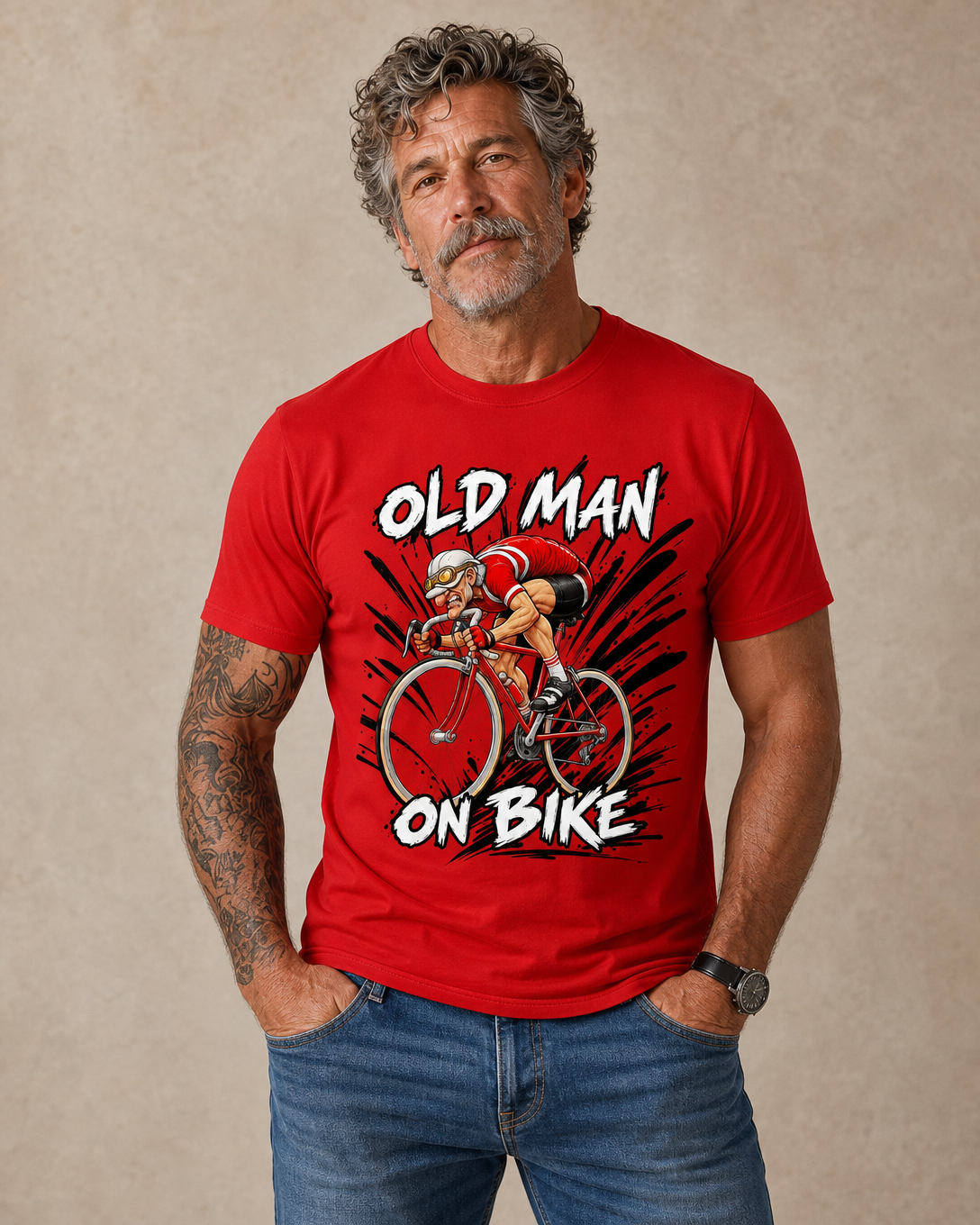 Funny Old Man Bike Print Riding Cycling Graphic Tee