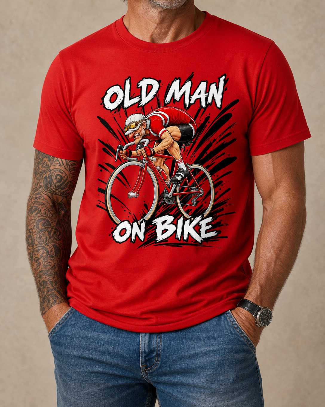 Funny Old Man Bike Print Riding Cycling Graphic Tee