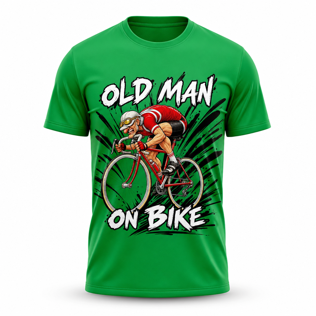 Funny Old Man Bike Print Riding Cycling Graphic Tee