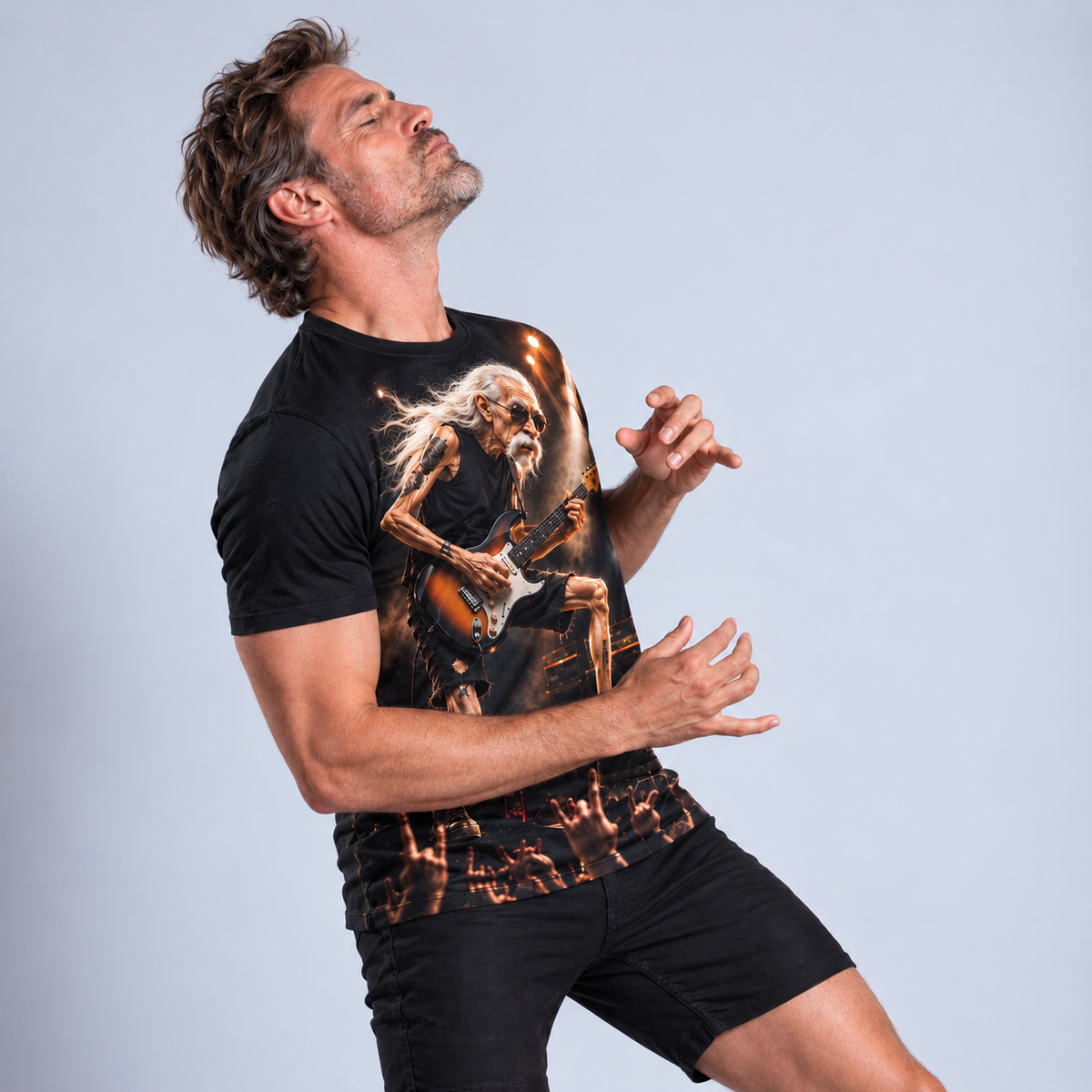Rocking Old Man Guitar Graphic Shirt