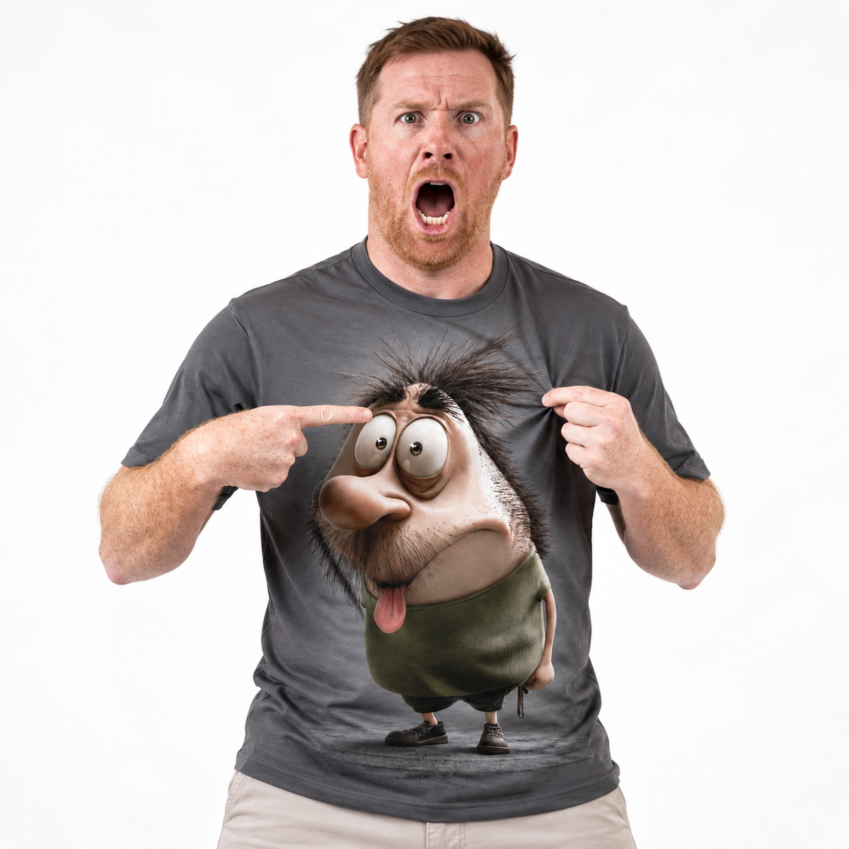 Funny Character Emotes Gray 3D Graphic Print Street Tee