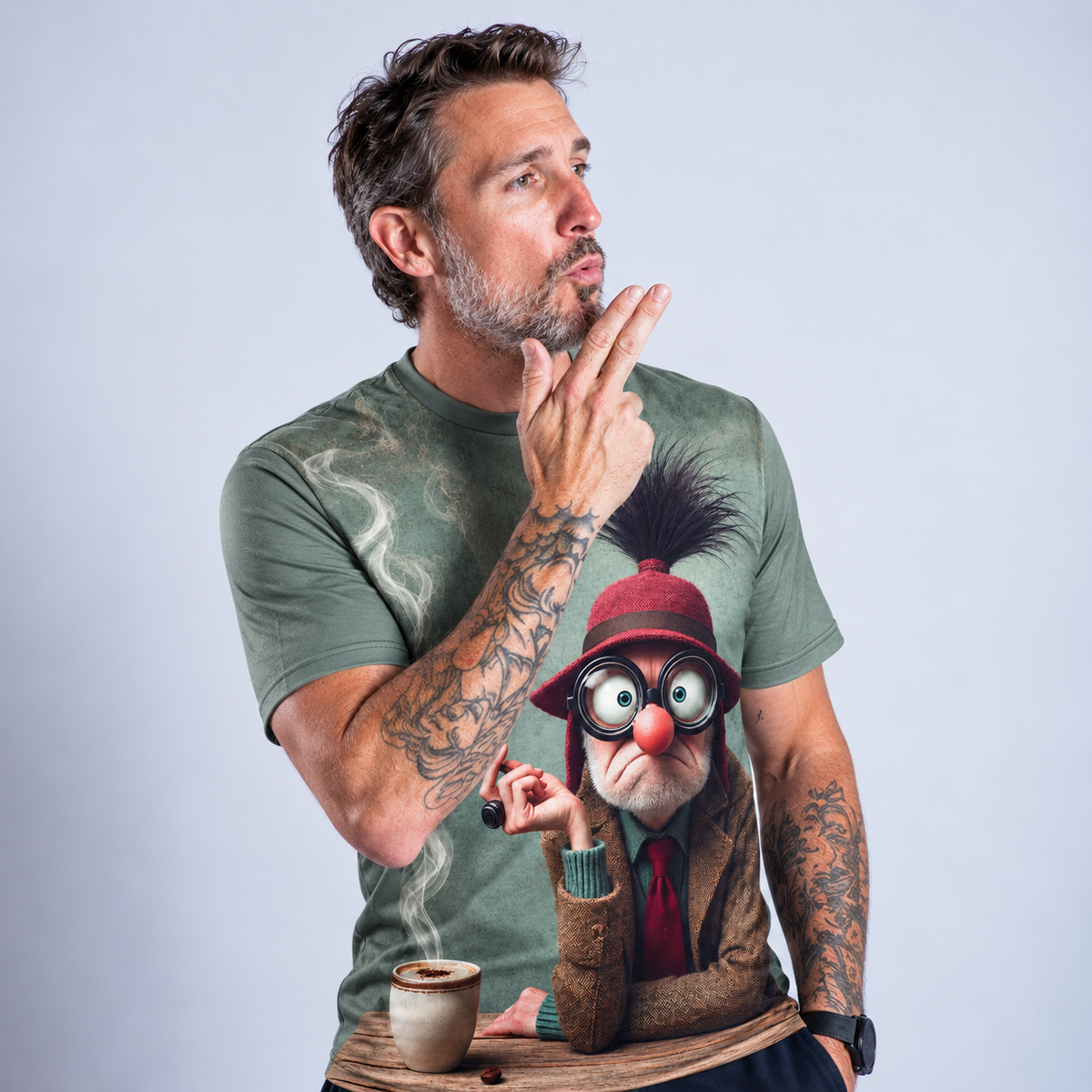 Ombre Old Man Coffee Funny 3D Graphic Print Tee