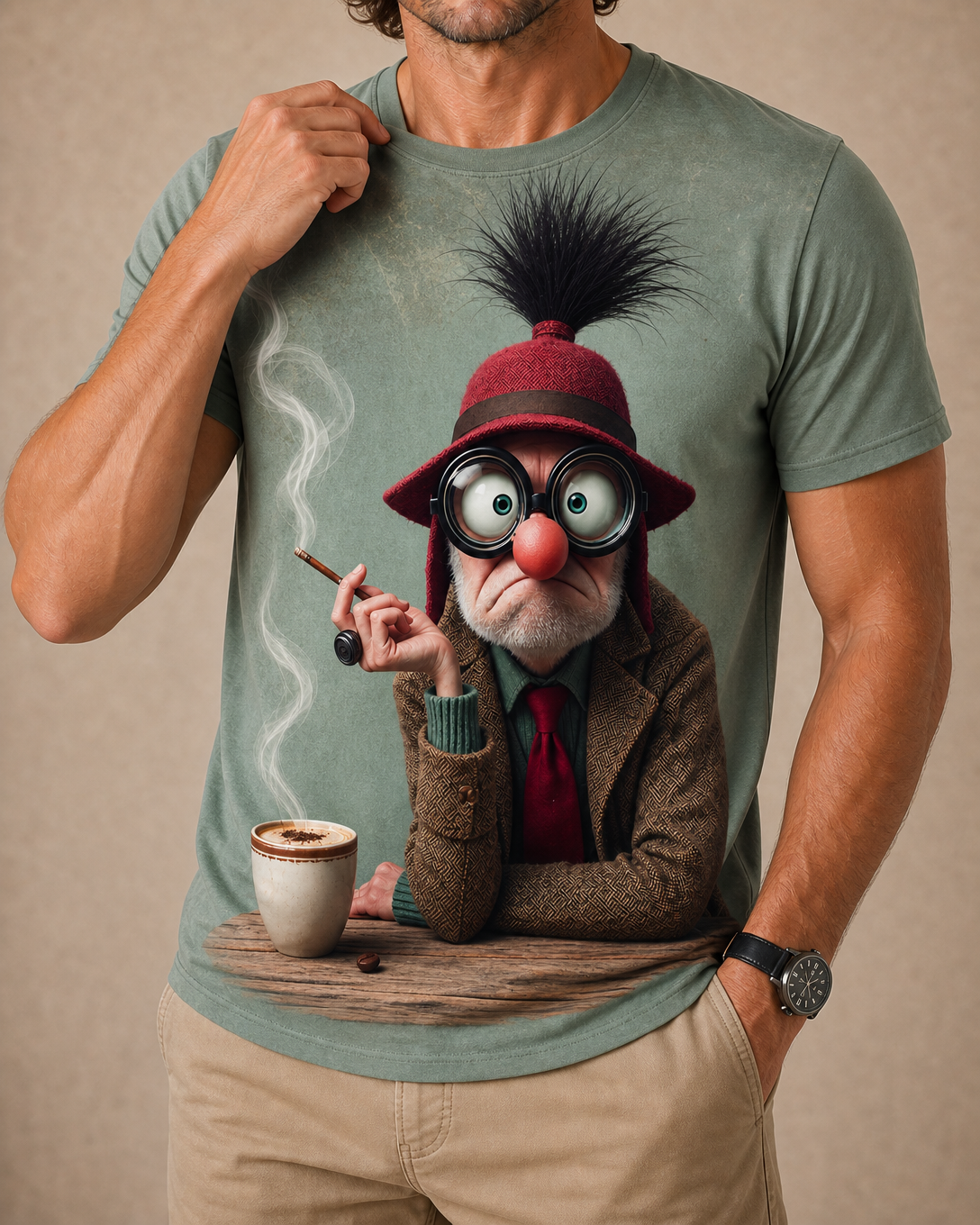 Ombre Old Man Coffee Funny 3D Graphic Print Tee