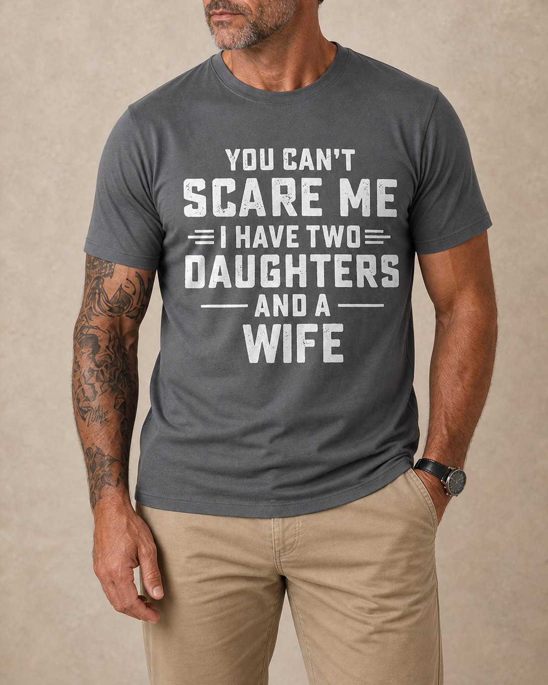 Two Daughters Dad Warning Graphic Tee