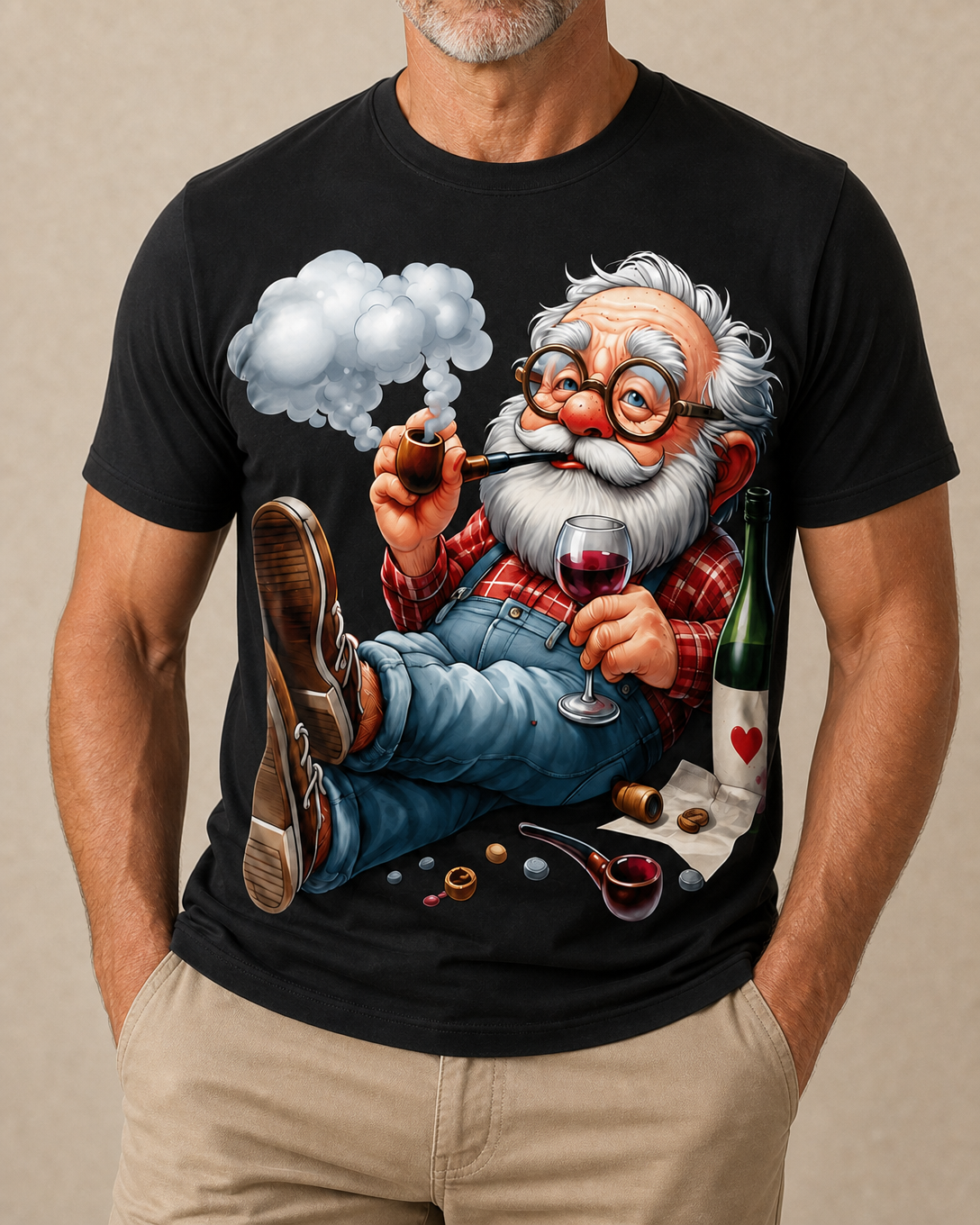 Happy Old Man Wine Cheers Print Graphic Tee