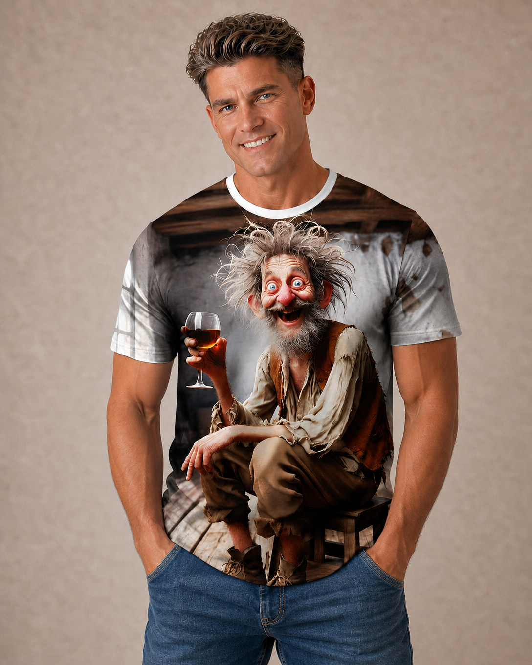 Funny Wine Old Man Cheers Graphic Tee