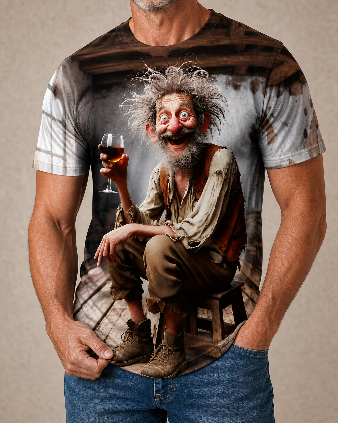Funny Wine Old Man Cheers Graphic Tee