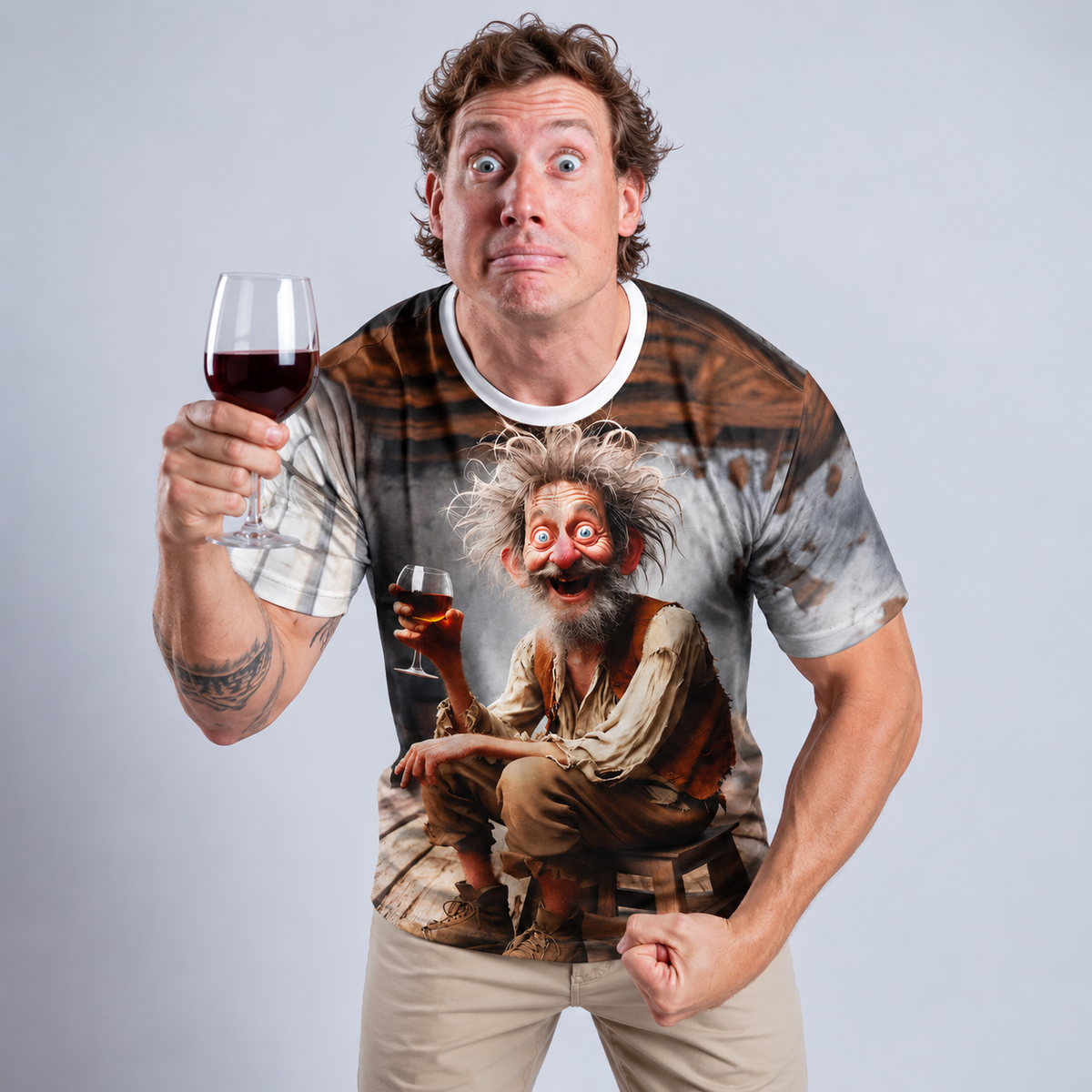 Funny Wine Old Man Cheers Graphic Tee