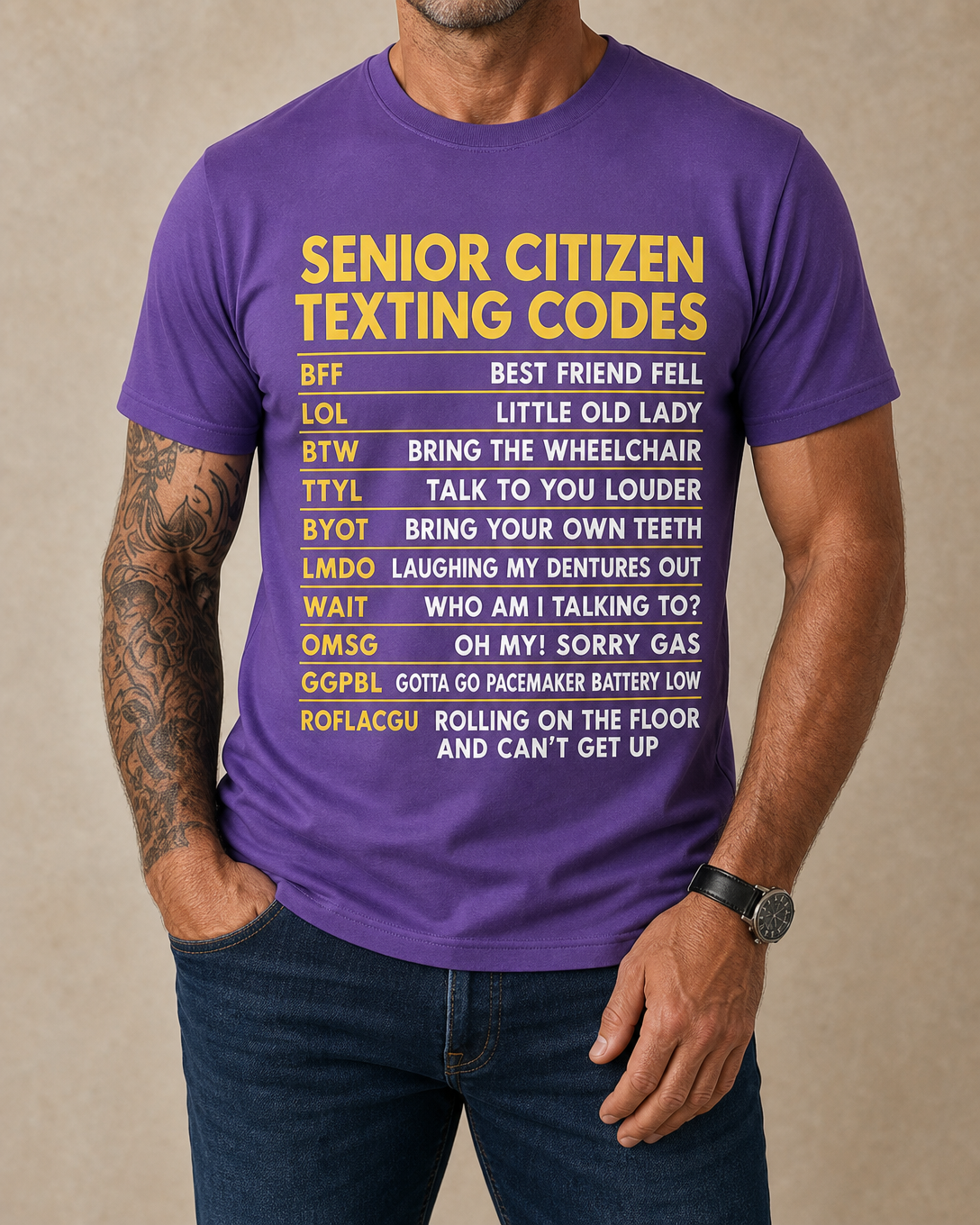 Senior Citizen Texting Codes Funny Aging Graphic Tee Shirt