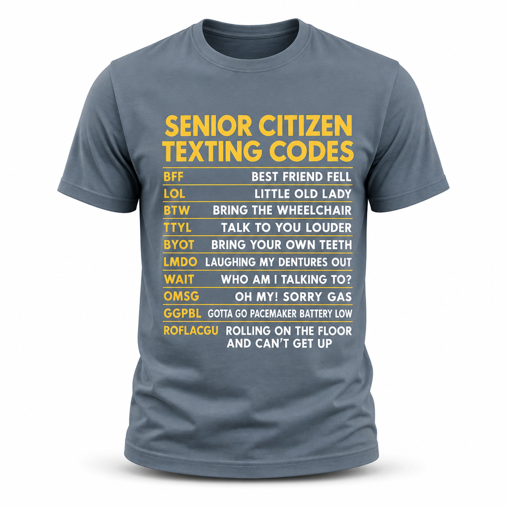 Senior Citizen Texting Codes Funny Aging Graphic Tee Shirt