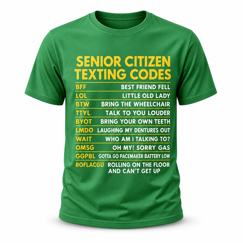 Senior Citizen Texting Codes Funny Aging Graphic Tee Shirt