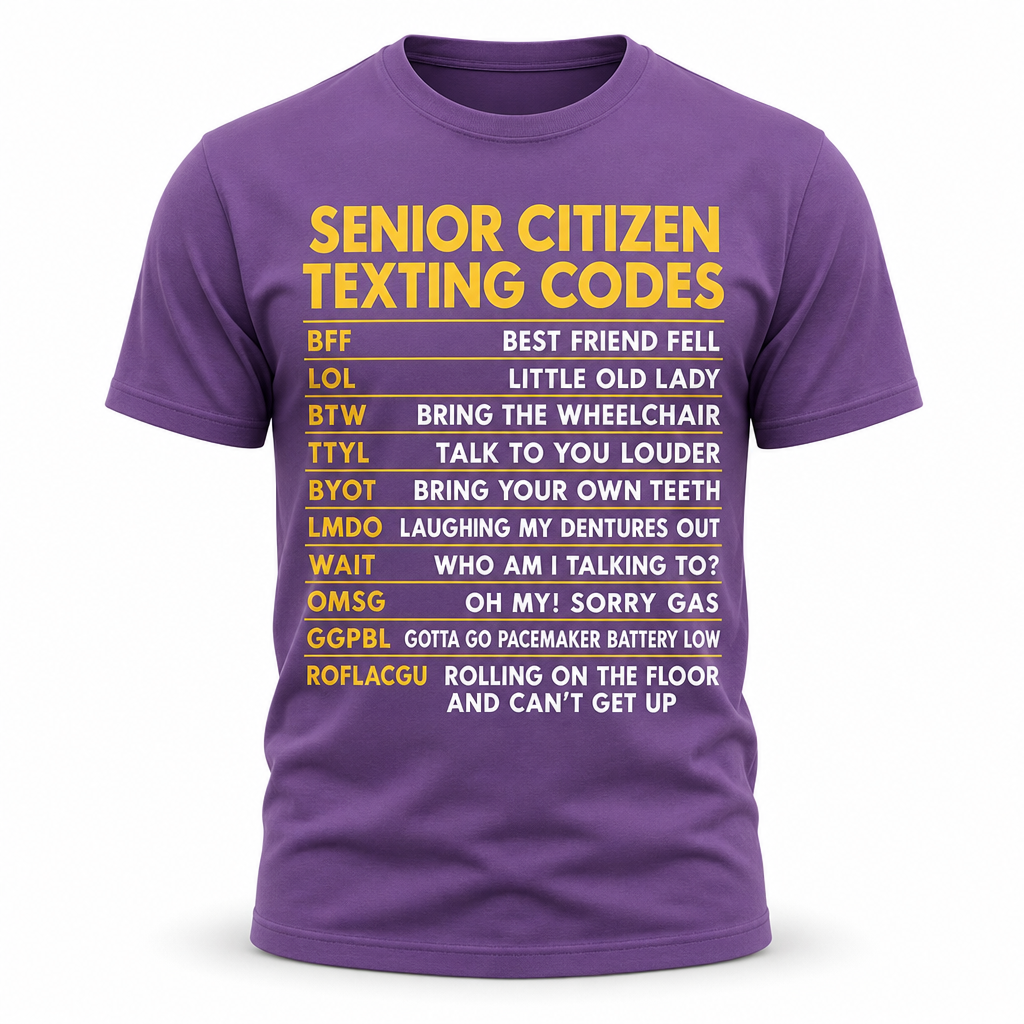 Senior Citizen Texting Codes Funny Aging Graphic Tee Shirt