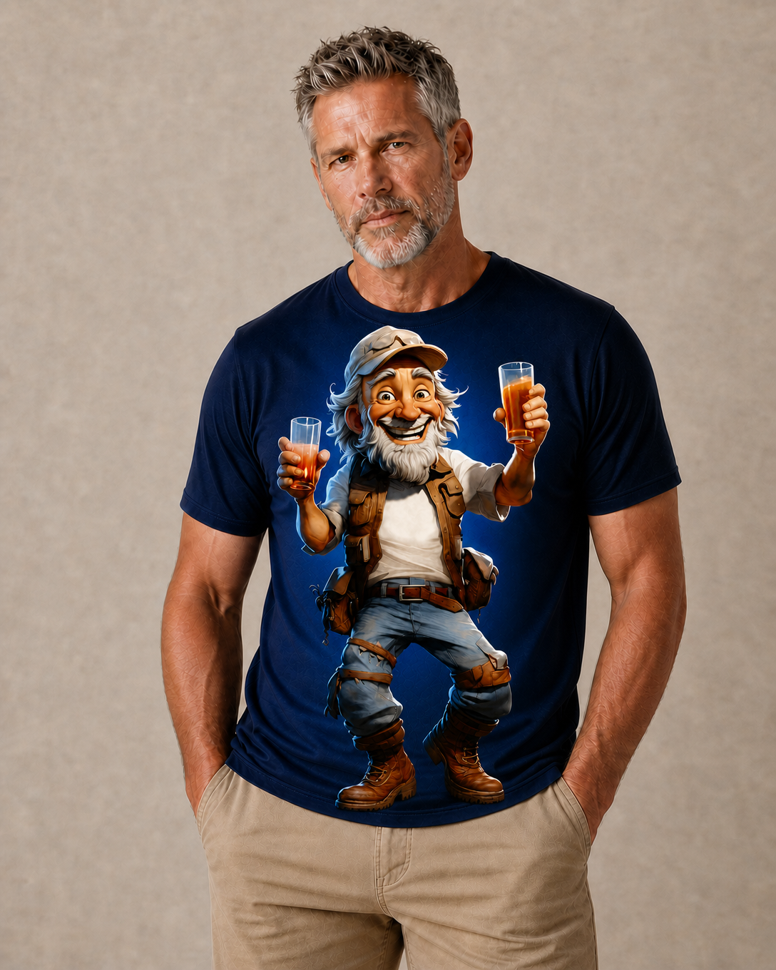 Vintage Beer Old Man Cheers Print Shirt
