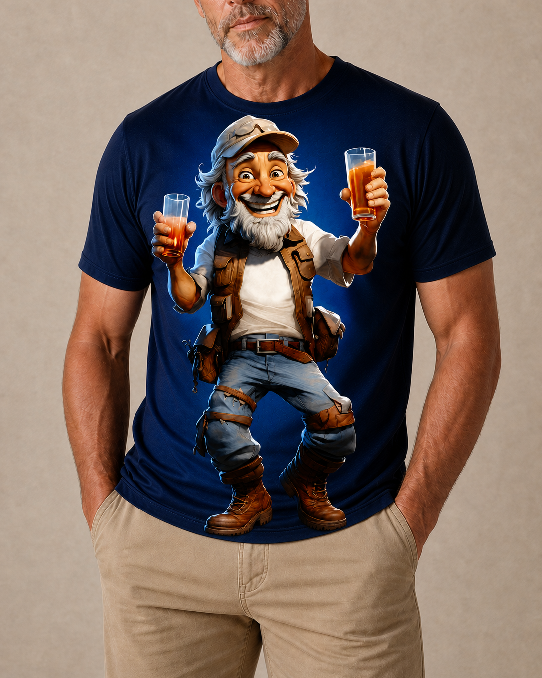Vintage Beer Old Man Cheers Print Shirt