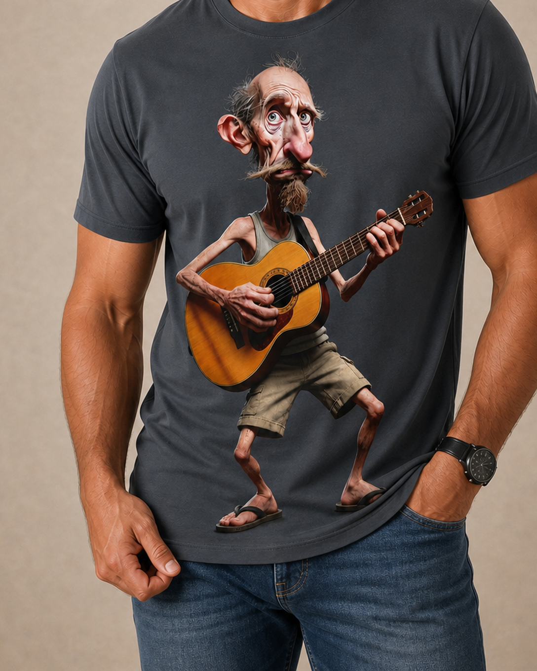 Classic Guitar Music Hero Old Man Rocker Tee