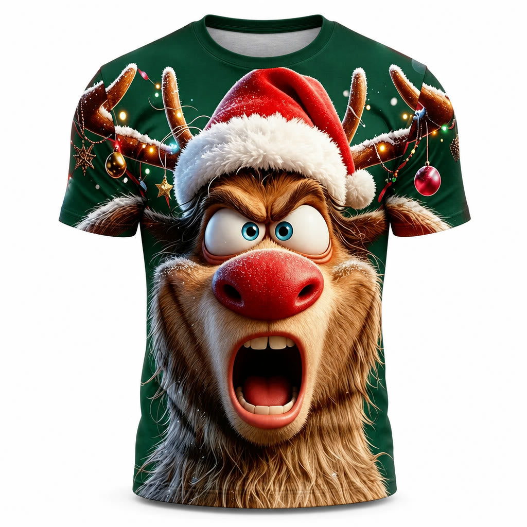 Christmas Moose Festive Holiday Animal Graphic Short Sleeve Tee
