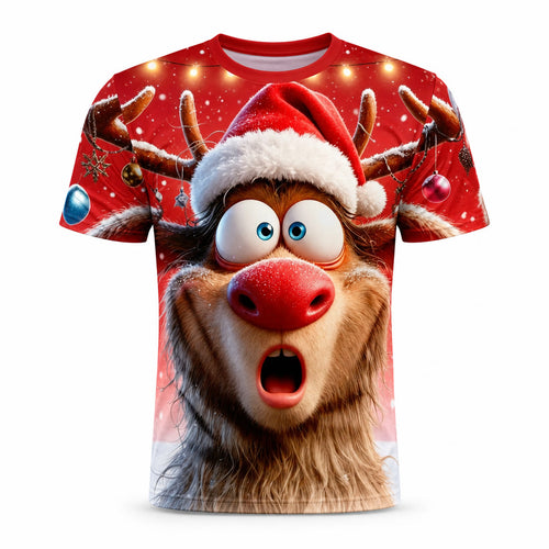 Christmas Moose Festive Holiday Animal Graphic Short Sleeve Tee