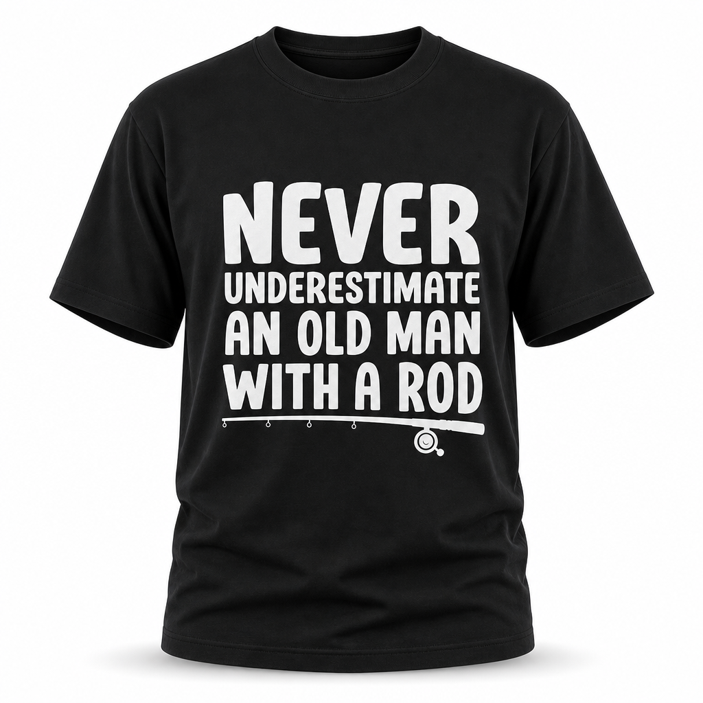 Never Underestimate Old Man With Rod Fishing Graphic Tee