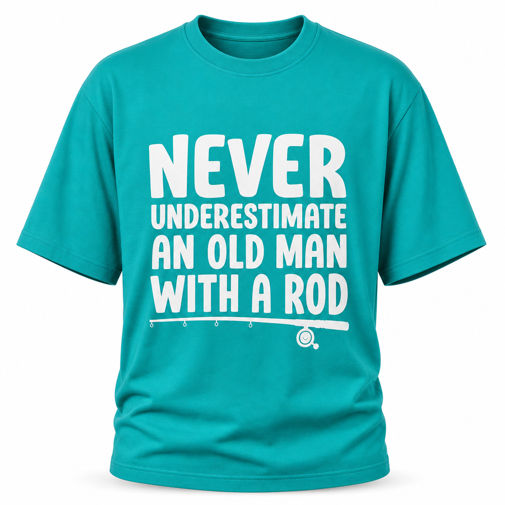 Never Underestimate Old Man With Rod Fishing Graphic Tee