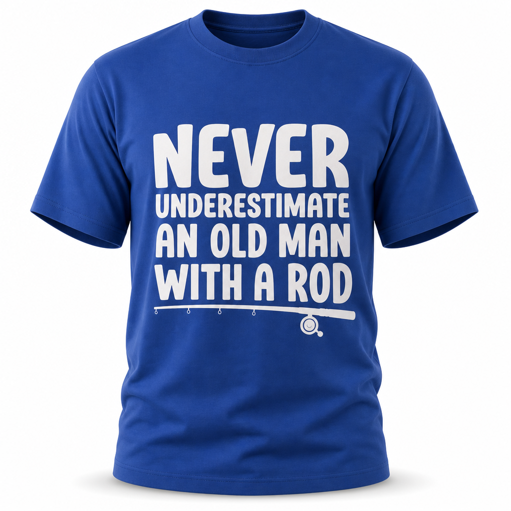 Never Underestimate Old Man With Rod Fishing Graphic Tee