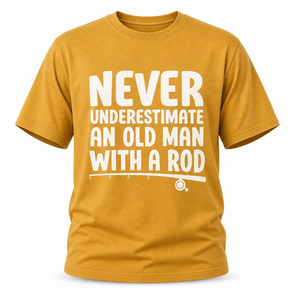 Never Underestimate Old Man With Rod Fishing Graphic Tee