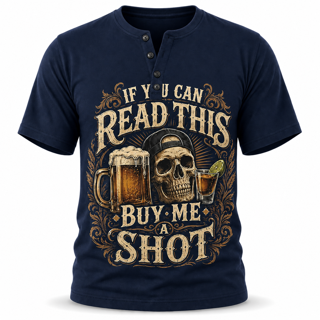 Retro Beer Drinking Humor Graphic Short Sleeve Henley Shirt