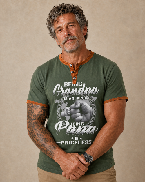 Being Grandpa Is Honor Funny Graphic Henley Shirt
