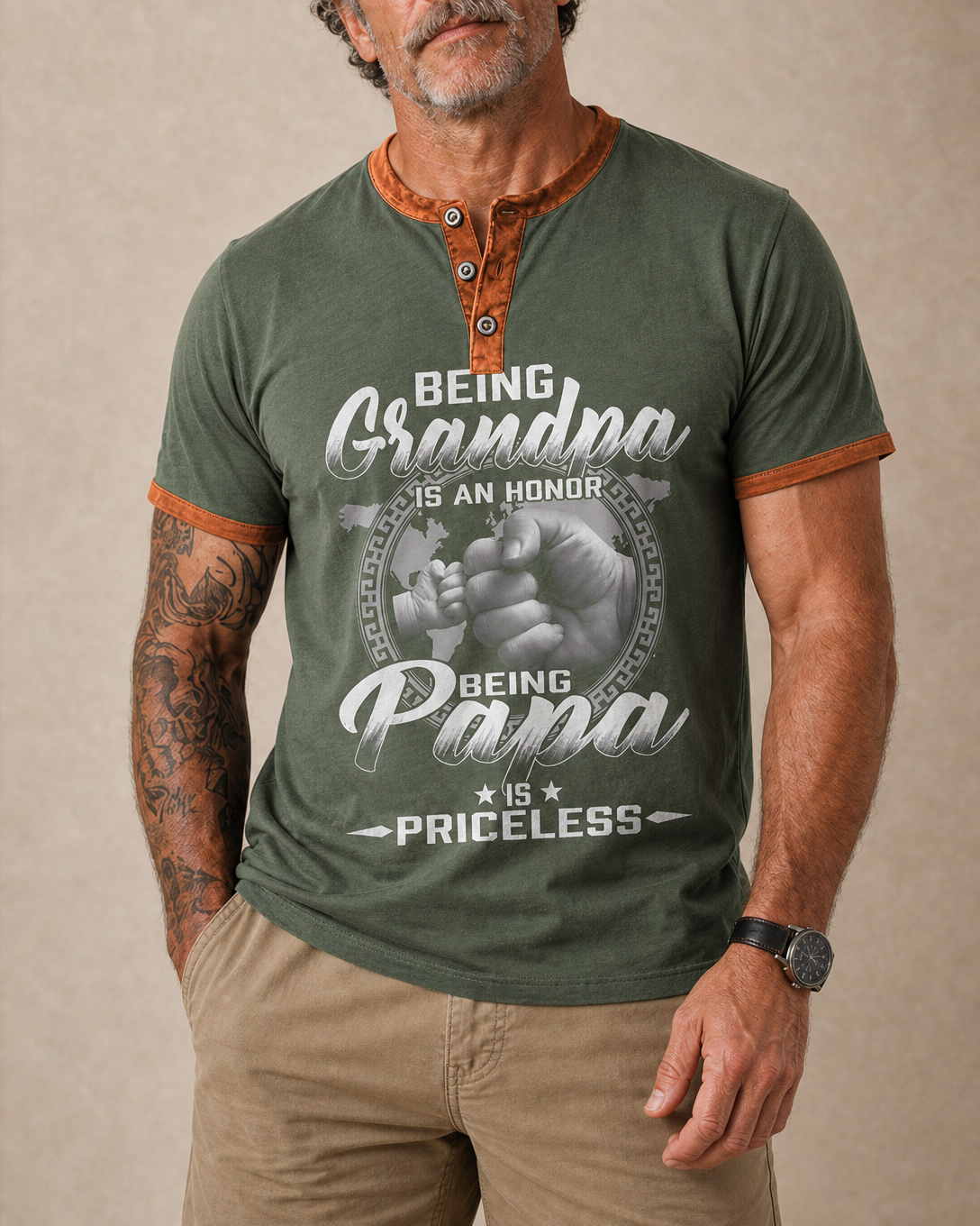 Being Grandpa Is Honor Funny Graphic Henley Shirt
