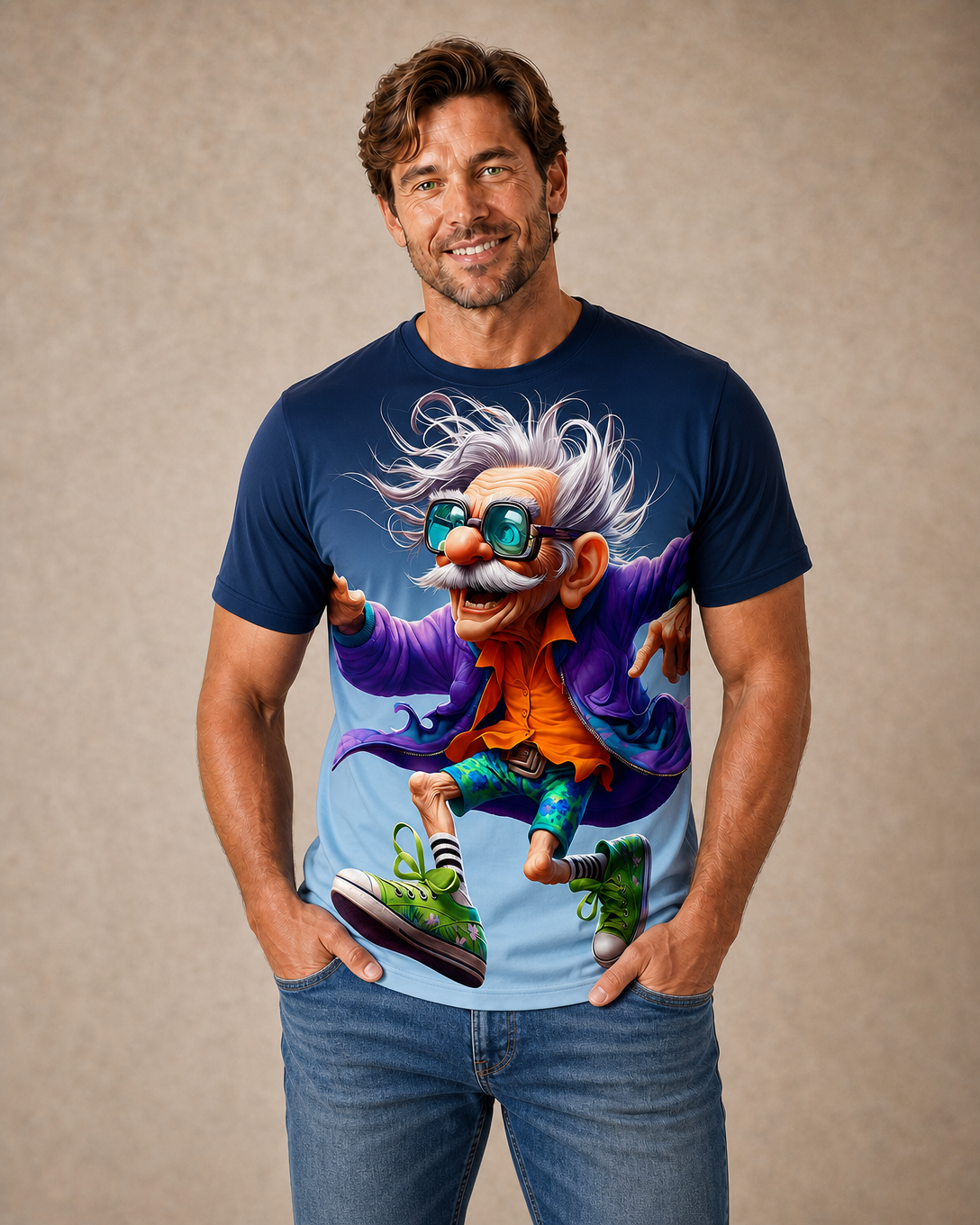 Funny Blue Ombre Old Man 3D Graphic Tee