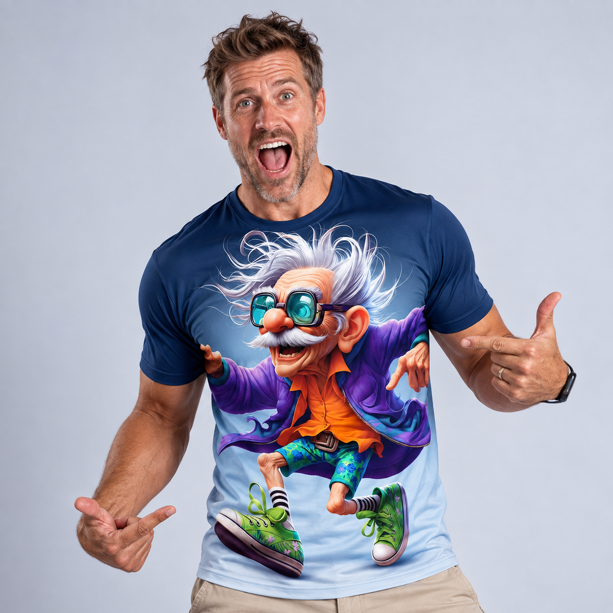 Funny Blue Ombre Old Man 3D Graphic Tee