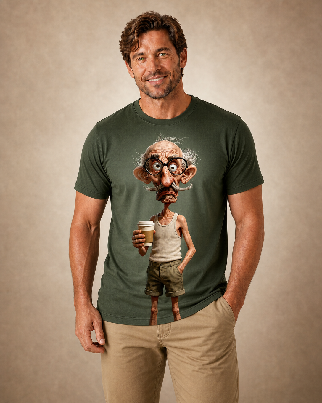 Ombre Coffee Funny Old Man Graphic Tee