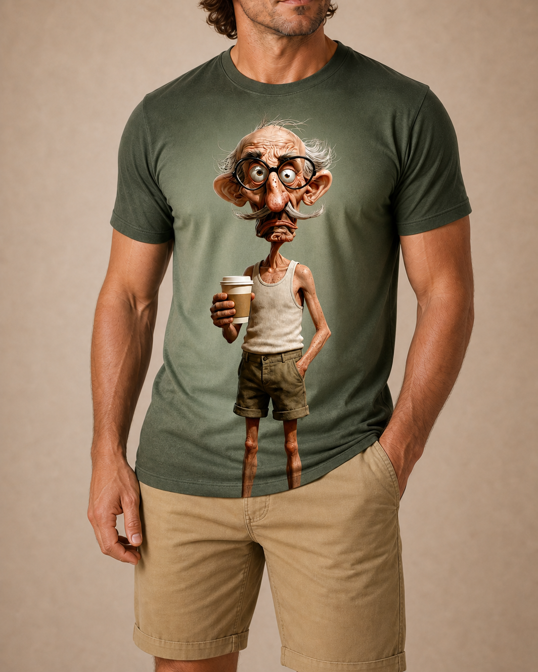 Ombre Coffee Funny Old Man Graphic Tee