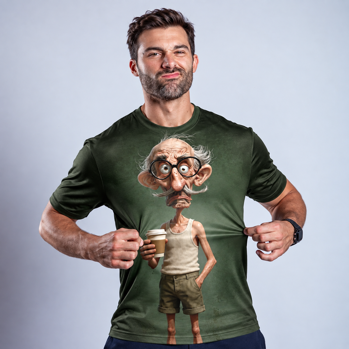 Ombre Coffee Funny Old Man Graphic Tee