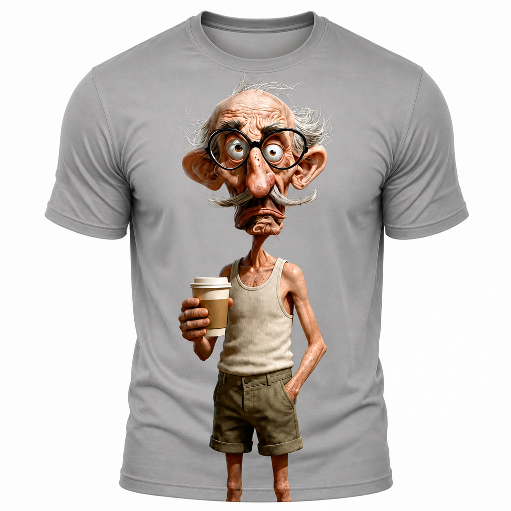 Ombre Coffee Funny Old Man Graphic Tee