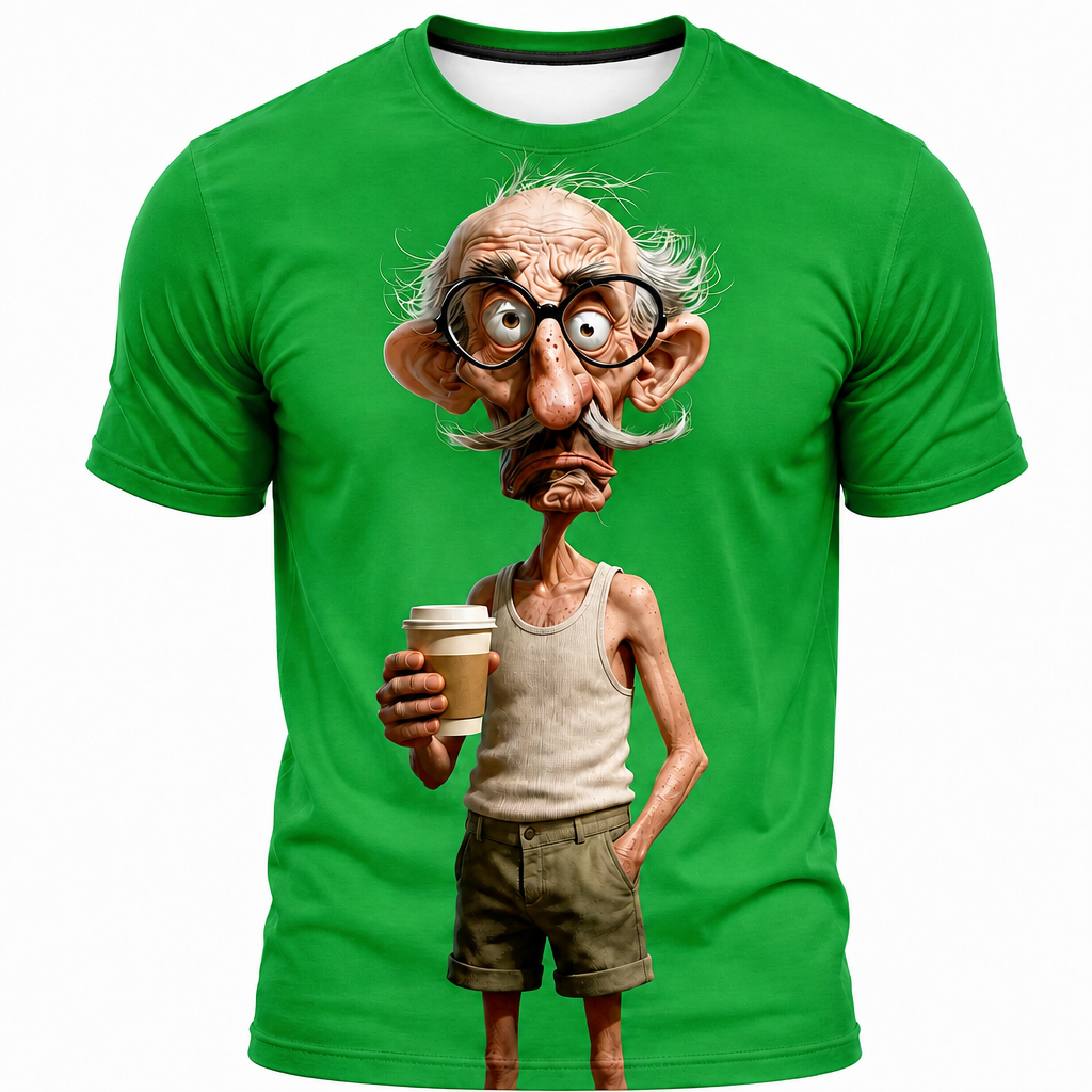 Ombre Coffee Funny Old Man Graphic Tee