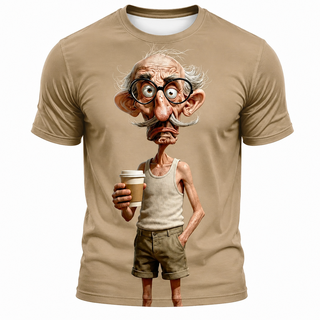 Ombre Coffee Funny Old Man Graphic Tee