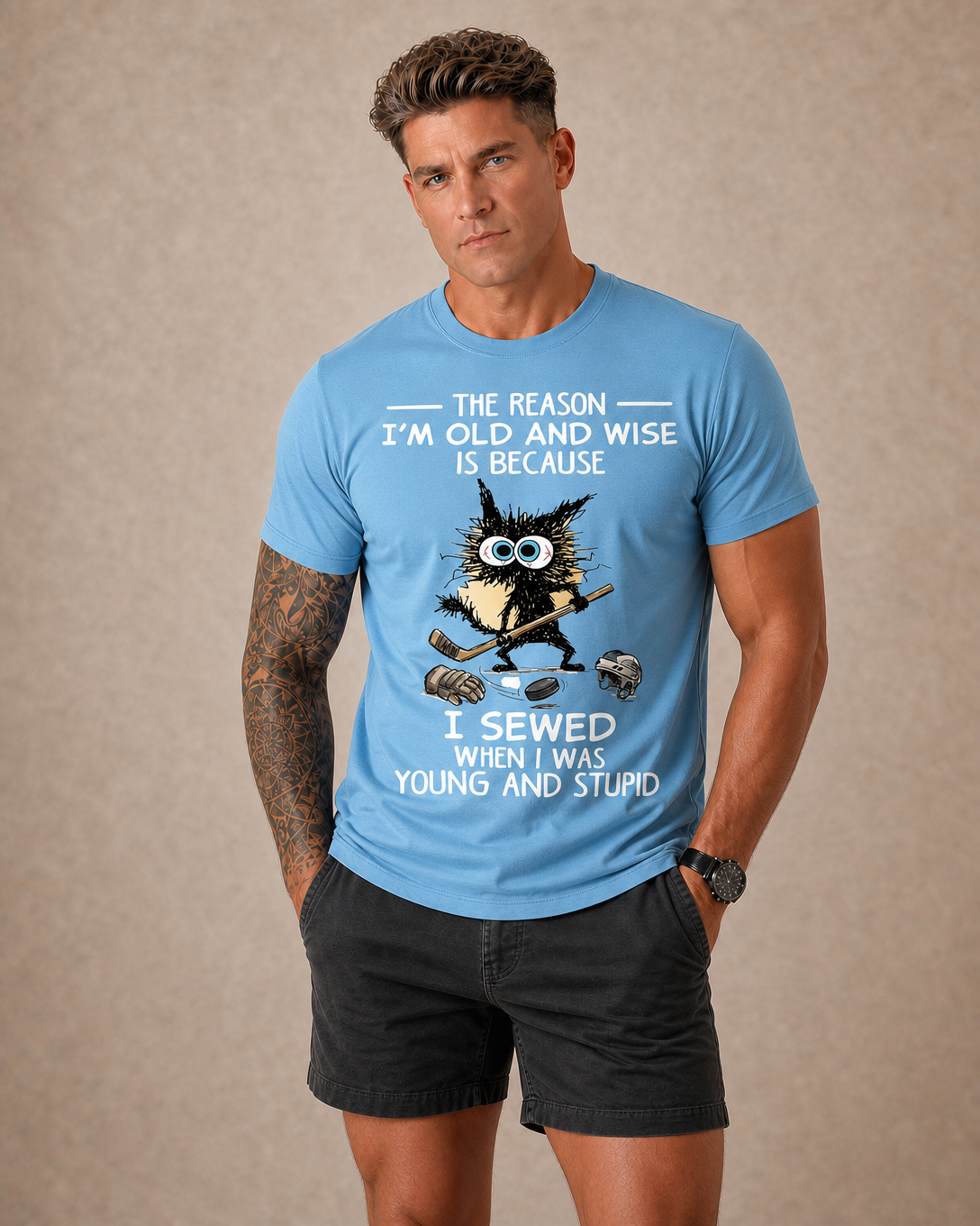 Crazy Cat Hockey Humor Graphic Tee