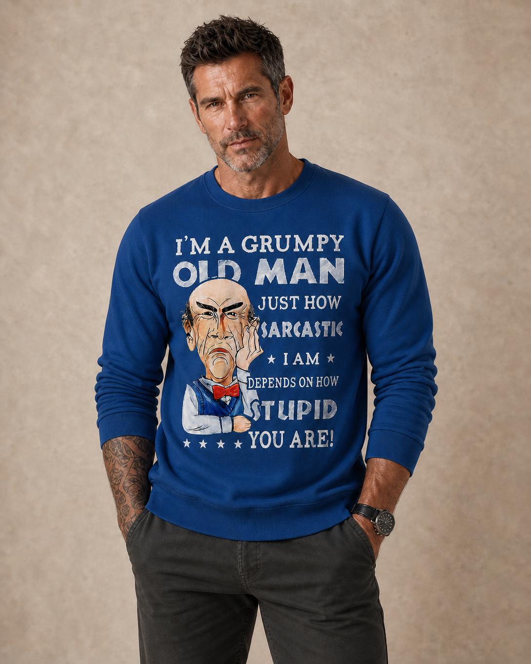 Funny Grumpy Old Man Casual Graphic Crewneck Sweatshirt Gift