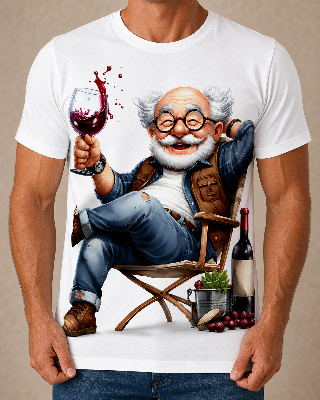 Old Man Cheers Wine Grandpa Graphic Shirt