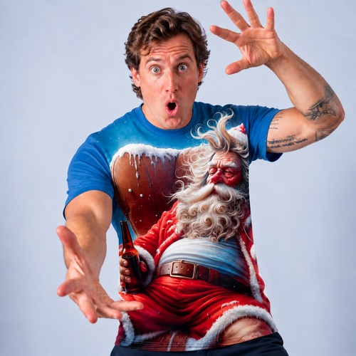 Christmas Santa Claus Beer 3D Funny Old Man Print Tee