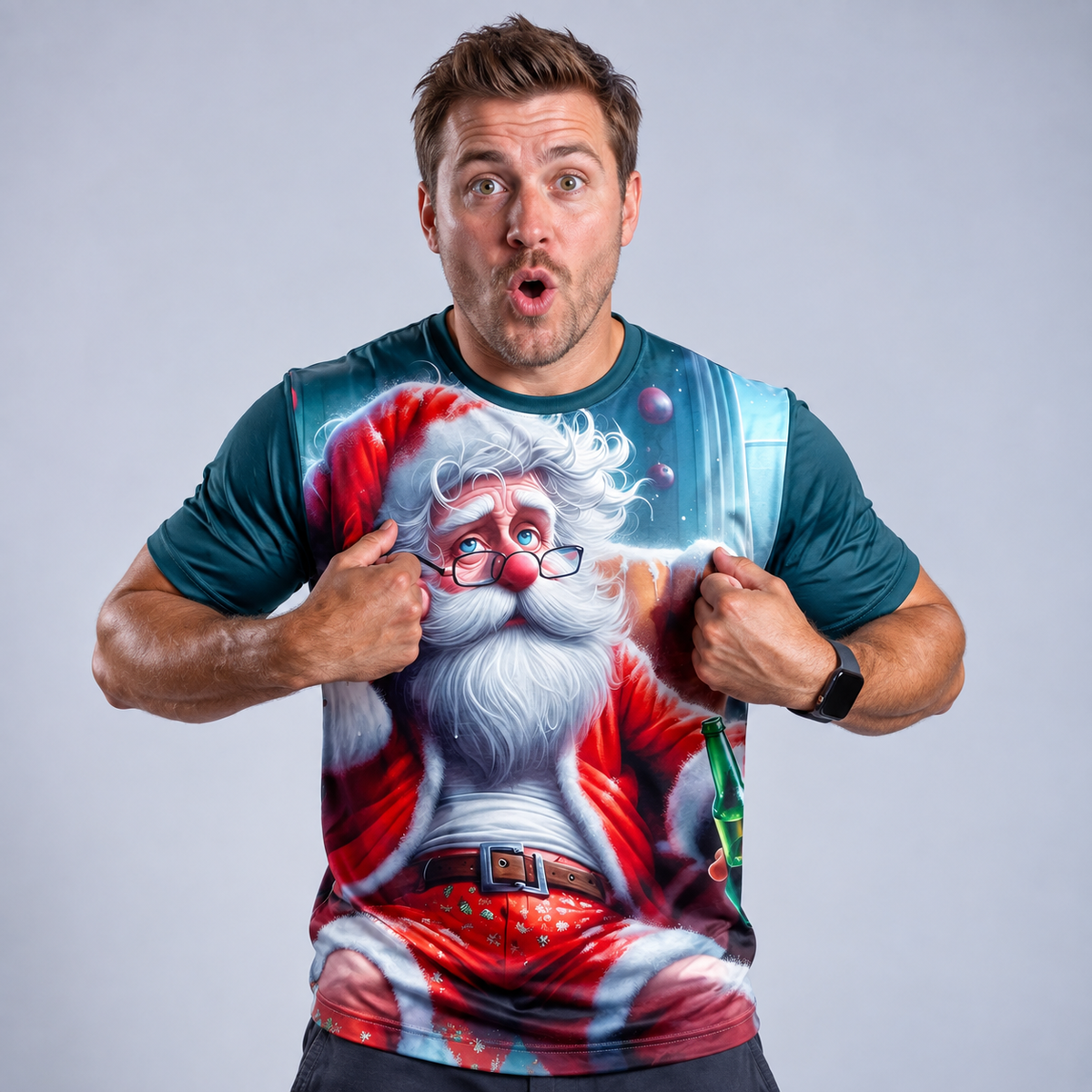 Santa Claus Beer 3D Funny Old Man Graphic Print Tee