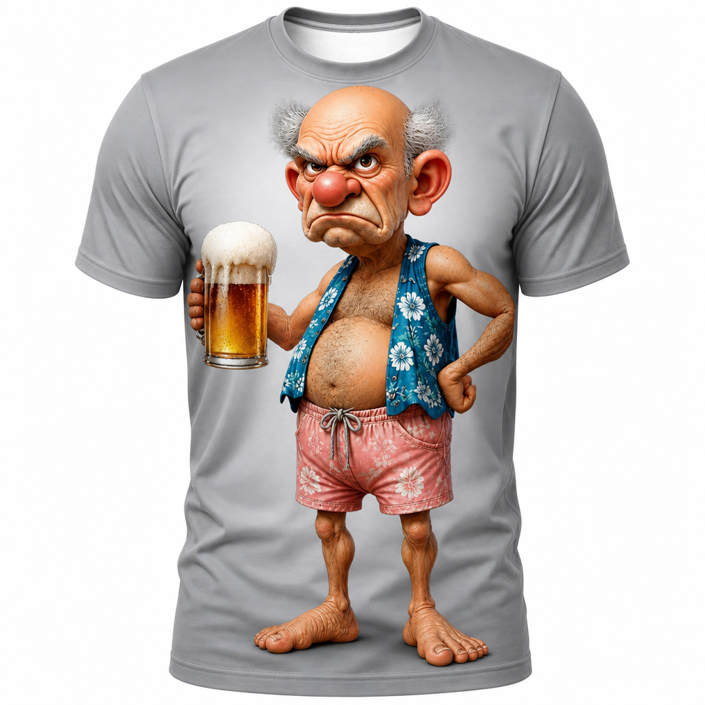Grumpy Old Man Beer Party 3D Graphic Print Tee