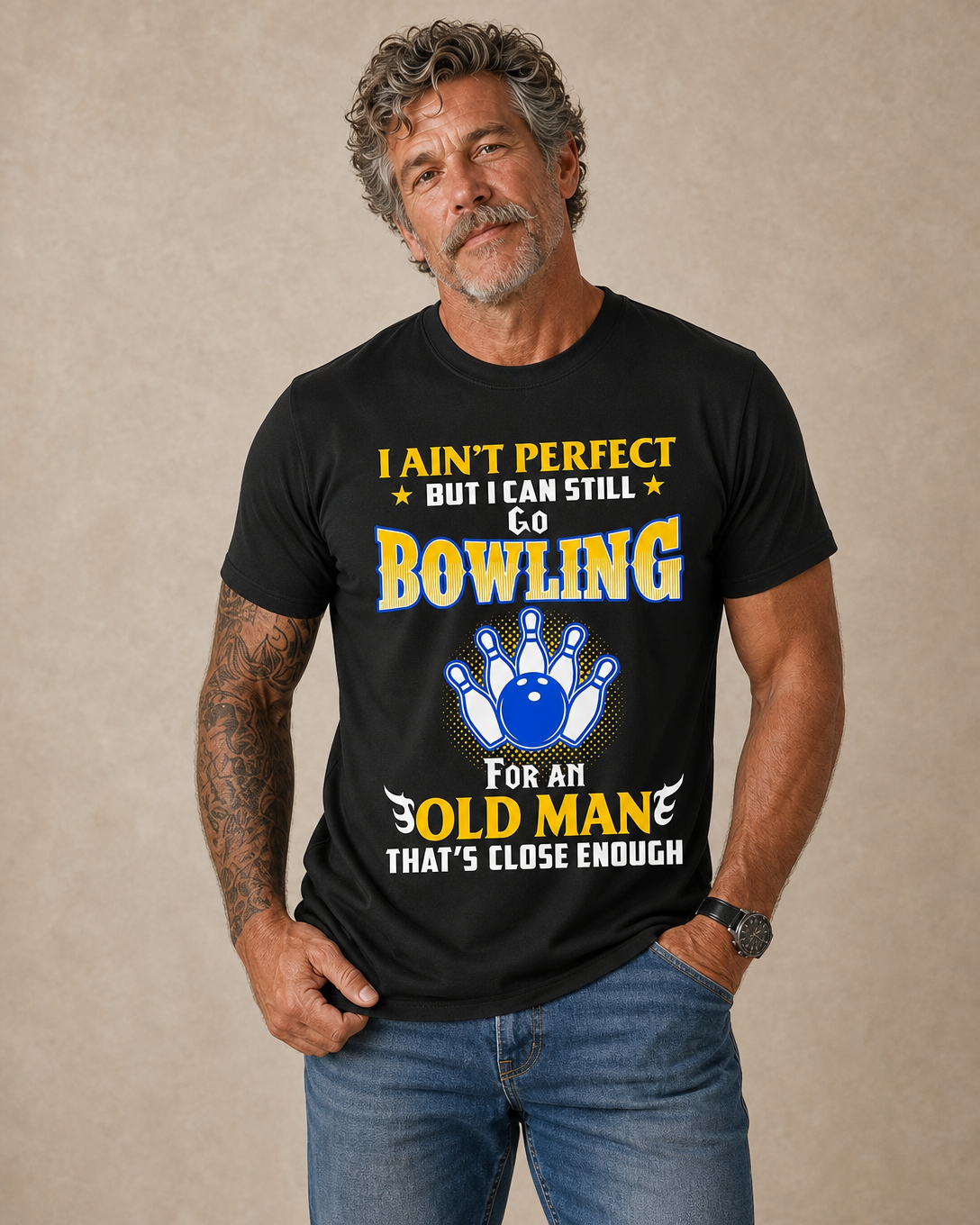 Funny Old Man Bowling Graphic Mens Graphic Tee