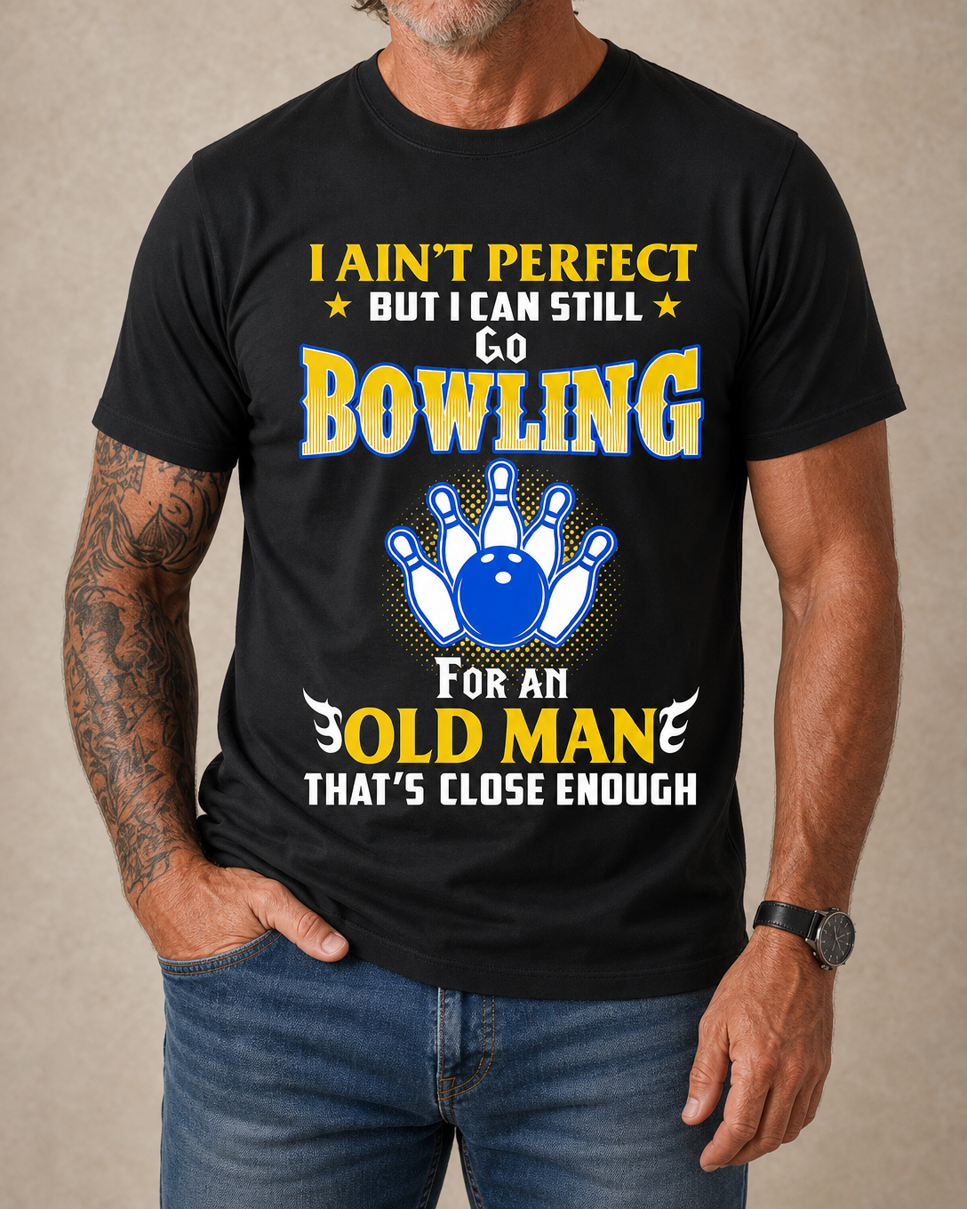 Funny Old Man Bowling Graphic Mens Graphic Tee