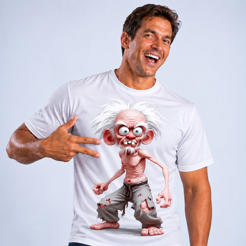 3D Character Old Man Print Graphic Tee