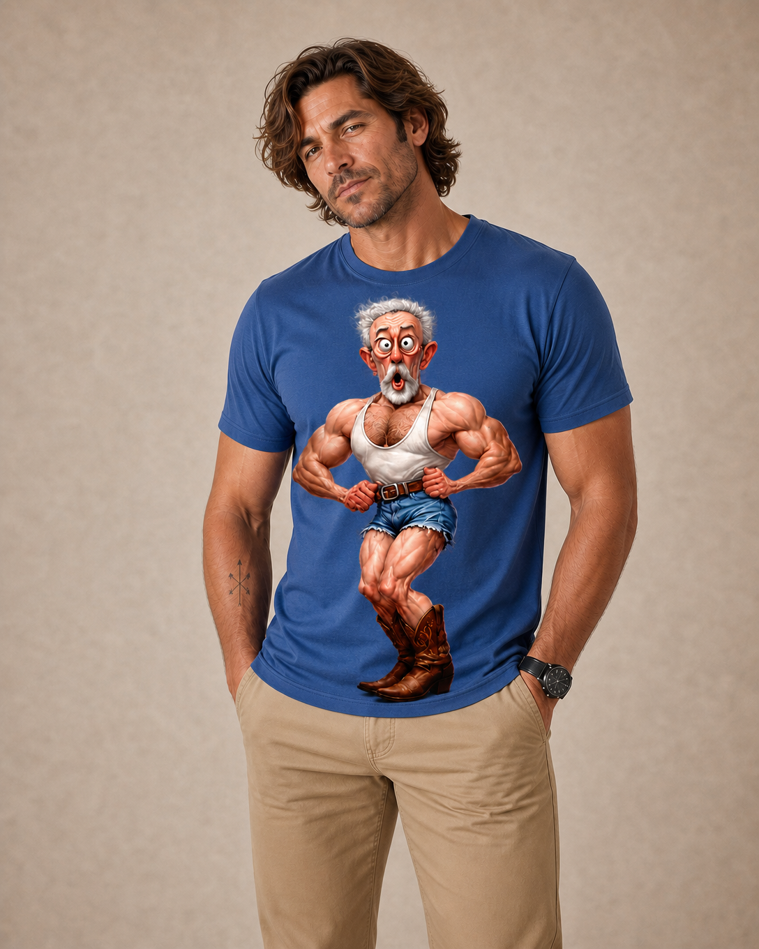 Fitness Bodybuilding Old Man Funny 3D Graphic Print Tee