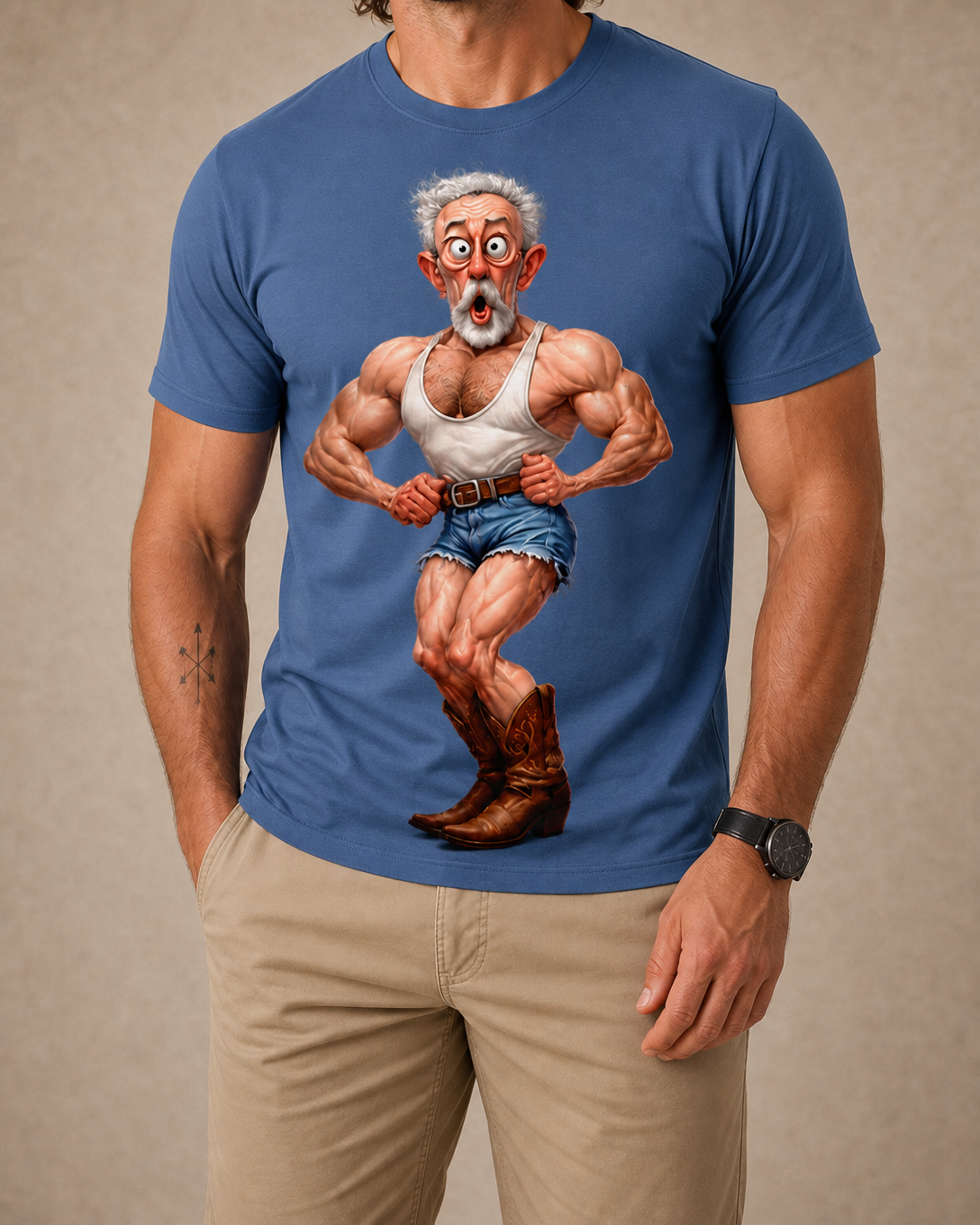 Fitness Bodybuilding Old Man Funny 3D Graphic Print Tee