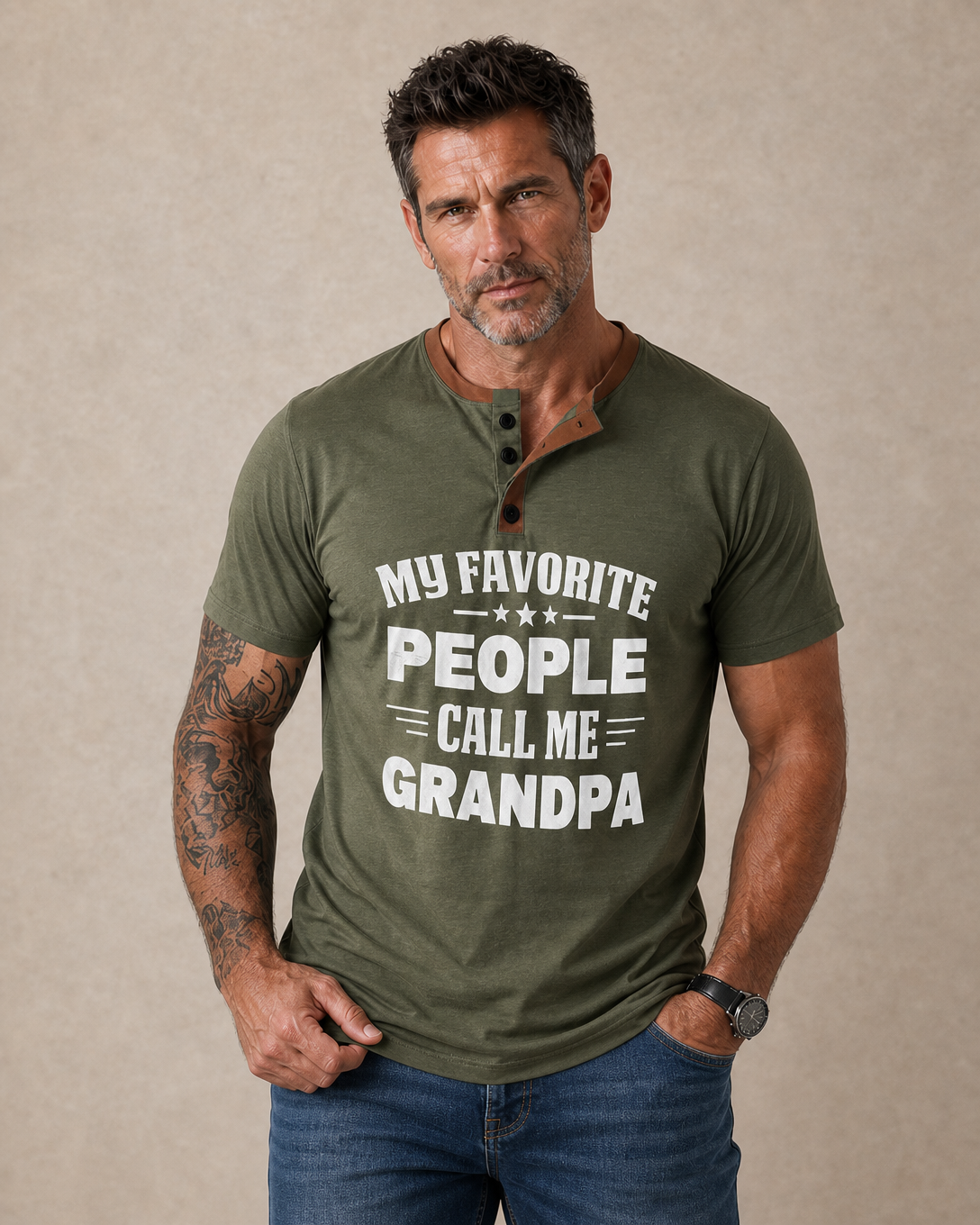 My Favorite People Call Me Grandpa Graphic Henley Shirt
