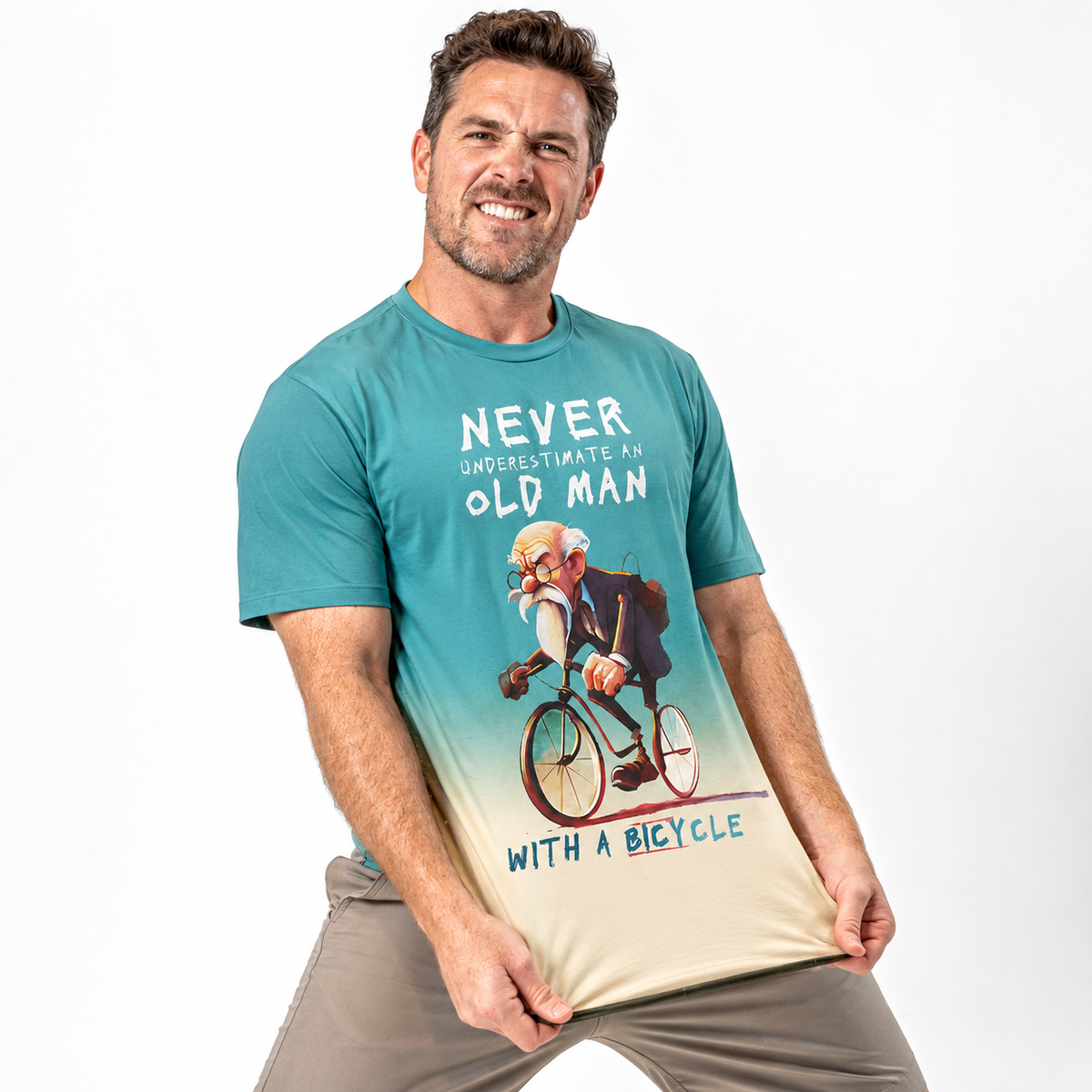 Funny Grandpa Bicycle Riding Print Tee